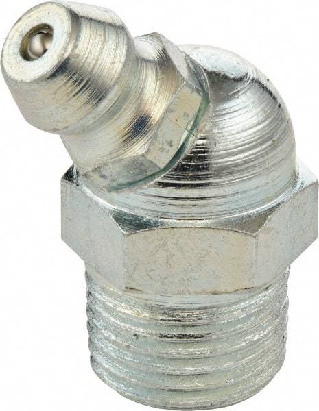 Umeta - 45° Head Angle, 3/8-18 PTF Steel Standard Grease Fitting - 17mm Hex, 25.5mm Overall Height, 7mm Shank Length, Zinc Plated Finish - Americas Industrial Supply