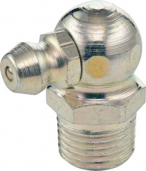 Umeta - 90° Head Angle, 1/8 PTF Steel Standard Grease Fitting - 7/16" Hex, 0.8438" Overall Height, Zinc Plated Finish - Americas Industrial Supply