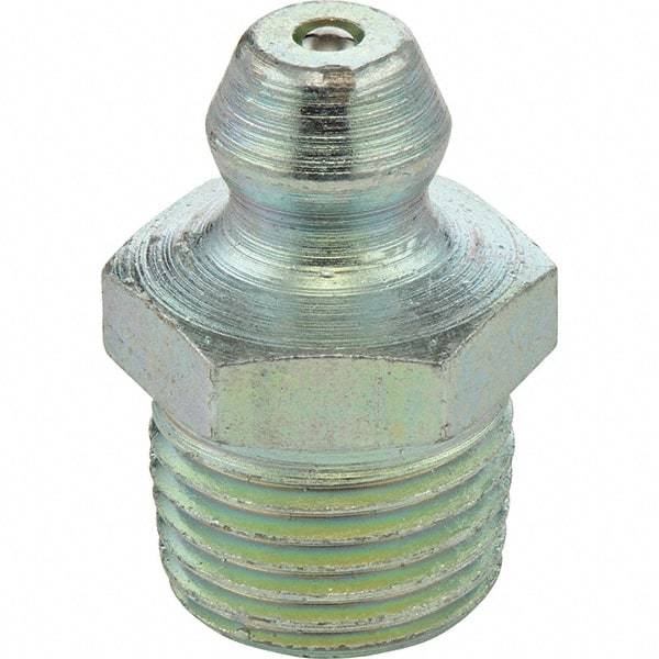 Umeta - Straight Head Angle, 1/4-18 PTF Steel Standard Grease Fitting - 9/16" Hex, 7/8" Overall Height, Zinc Plated Finish - Americas Industrial Supply