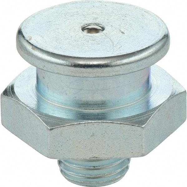 Umeta - Straight Head Angle, 1/4 NPTF Steel Button-Head Grease Fitting - 5/8" Hex, 0.8281" Overall Height, Zinc Plated Finish - Americas Industrial Supply