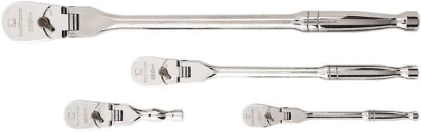 GearWrench - 1/4", 3/8" & 1/2" Drive Pear Head Ratchet Set - Full Polish Chrome Finish, Various Lengths, 60 Gear Teeth, Flex Handle, Flex Head - Americas Industrial Supply