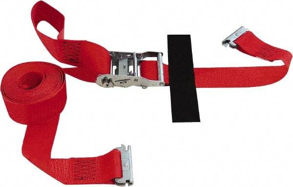 Snap-Loc - 16' Long x 2" Wide, 4,400 Lb Basket Capacity, Polyester & Steel Web Sling - 2" Diam Chain, Red, with Ratchet Tie Down - Americas Industrial Supply