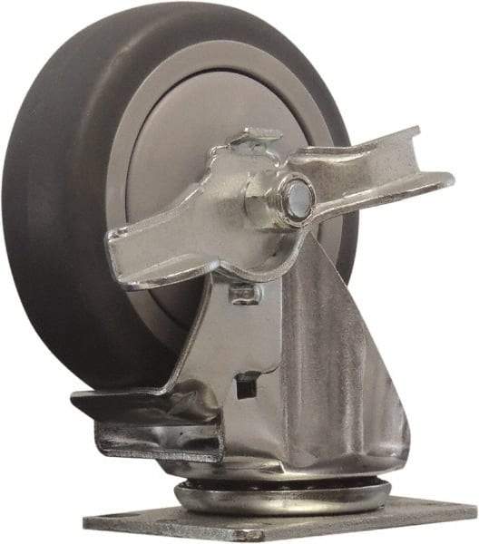 Snap-Loc - 4" Diam x 1" Wide x 5" OAH Top Plate Mount Swivel Caster with Brake - Polyurethane, 375 Lb Capacity, Ball Bearing, 1-3/4 X 2-7/8" Plate, Round Stem - Americas Industrial Supply