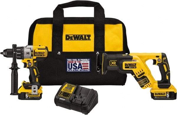 DeWALT - 20 Volt Cordless Tool Combination Kit - Includes Hammerdrill & Reciprocating Saw, Lithium-Ion Battery Included - Americas Industrial Supply