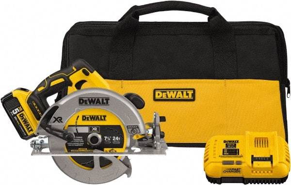 DeWALT - 20 Volt, 7-1/4" Blade, Cordless Circular Saw - 4,000 RPM, 1 Lithium-Ion Battery Included - Americas Industrial Supply