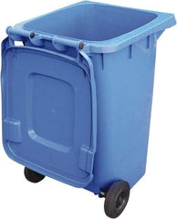 Vestil - 64 Gal Blue Rectangle Trash Can - Polyethylene, None Graphic, 39-15/16" High x 28-1/2" Long x 23-1/2" Wide, Lid Included - Americas Industrial Supply