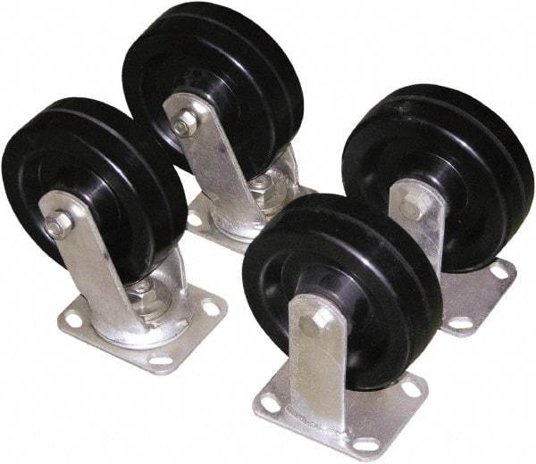 Vestil - 6" Diam x 2" Wide, Glass Filled Nylon (2) Rigid (2) Swivel Caster - 4,800 Lb Capacity, Top Plate Mount, 4" x 4-1/2" Plate - Americas Industrial Supply