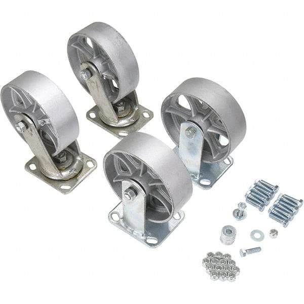 Vestil - 8" Diam x 2" Wide, Semi-Steel (2) Rigid (2) Swivel Caster - 4,800 Lb Capacity, Top Plate Mount, 4" x 4-1/2" Plate - Americas Industrial Supply