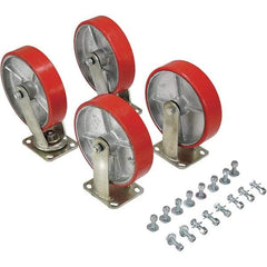 Vestil - 8" Diam x 2" Wide, Poly-On-Steel (2) Rigid (2) Swivel Caster - 5,000 Lb Capacity, Top Plate Mount, 4" x 4-1/2" Plate - Americas Industrial Supply