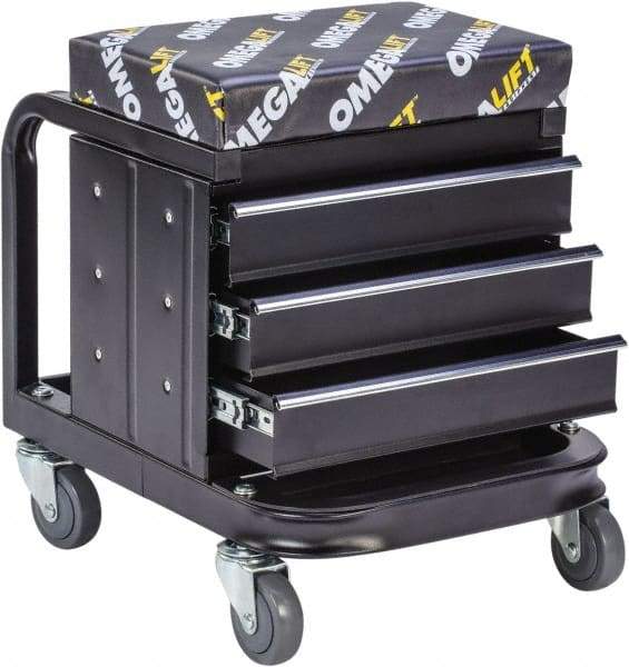 Omega Lift Equipment - 450 Lb Capacity, 4 Wheel Creeper Seat with Drawers - Steel, 18-1/4" Long x 18-7/8" High x 14" Wide - Americas Industrial Supply