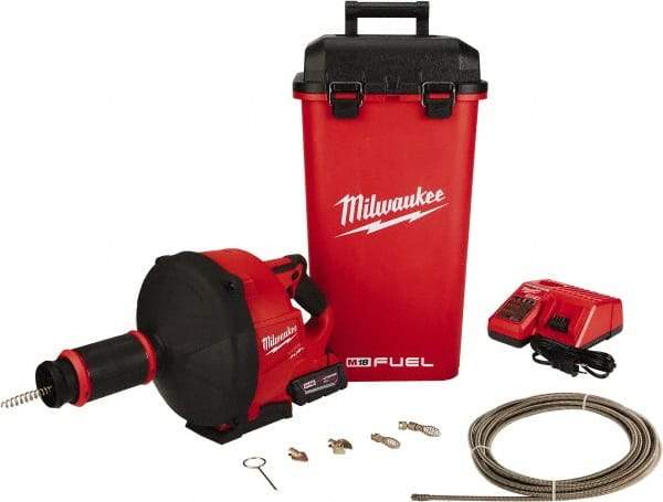 Milwaukee Tool - 18V Battery Battery Drain Cleaning Machine - For 3" Pipe, 35' Cable - Americas Industrial Supply