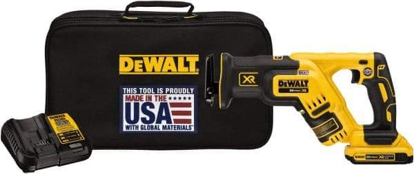 DeWALT - 20V, 0 to 2,900 SPM, Cordless Reciprocating Saw - 1-1/8" Stroke Length, 14-1/2" Saw Length, 1 Lithium-Ion Battery Included - Americas Industrial Supply