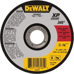 DeWALT - 5" Ceramic Cutoff Wheel - 0.045" Thick, 7/8" Arbor, 12,200 Max RPM, Use with Angle Grinders - Americas Industrial Supply