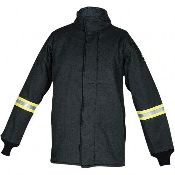 Oberon - Size L Arc Flash Coat - Black, Aramid, Zipper with Hook & Loop Flap Closure, 42" Chest - Americas Industrial Supply