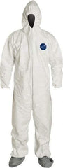 Dupont - Size L Film Laminate General Purpose Coveralls - White, Zipper Closure, Elastic Cuffs, Elastic Ankles, Serged Seams - Americas Industrial Supply