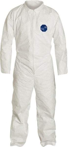 Dupont - Size 3XL Film Laminate General Purpose Coveralls - White, Zipper Closure, Open Cuffs, Open Ankles, Serged Seams - Americas Industrial Supply