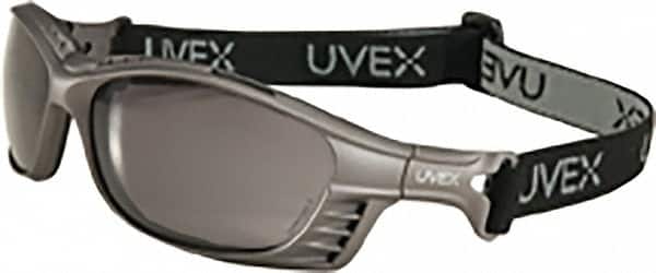 Uvex - Gray Lenses, Framed Safety Glasses - Anti-Fog, Black Polycarbonate Frame, Adjustable Temples, Size Universal, Wrap Around - Americas Industrial Supply