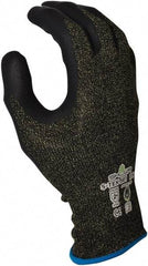 SHOWA - Size 2XL (10), ANSI Cut Lvl A5, Abrasion Lvl 4, Foam Nitrile Coated Polyester/Nylon/Stainless Steel/Kevlar Cut Resistant Gloves - Palm & Fingertips Coated, Knit Wrist, Black/Salt & Pepper, Paired - Americas Industrial Supply