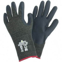 SHOWA - Size L (8), ANSI Cut Lvl A5, Abrasion Lvl 4, Foam Nitrile Coated Polyester/Nylon/Stainless Steel/Kevlar Cut Resistant Gloves - Palm & Fingertips Coated, Knit Wrist, Black/Salt & Pepper, Paired - Americas Industrial Supply