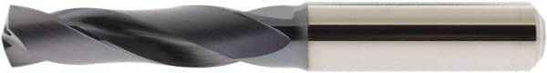 Accupro - 8.1mm 140° Spiral Flute Solid Carbide Screw Machine Drill Bit - AlTiN Finish, Right Hand Cut, 47mm Flute Length, 89mm OAL, Straight Shank, Through Coolant - Americas Industrial Supply
