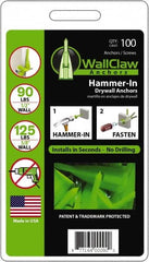 WallClaw Anchors - #8 Screw, 1/2" Diam, 2" Long, 1/4" Thick, Hammer-In Drywall & Hollow Wall Anchor - Nylon, Use with Drywall & Hollow Wall - Americas Industrial Supply