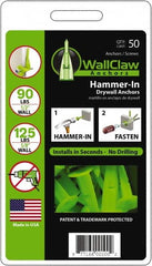 WallClaw Anchors - #8 Screw, 1/2" Diam, 2" Long, 1/4" Thick, Hammer-In Drywall & Hollow Wall Anchor - Nylon, Use with Drywall & Hollow Wall - Americas Industrial Supply