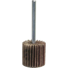 Norton - 1-1/2" Diam x 1-1/2" Face Width, Medium Aluminum Oxide Coated Mounted Flap Wheel - 1/4" Shank Mount, 120 Grit, Y Weighted Cloth Backing, 25,000 Max RPM - Americas Industrial Supply