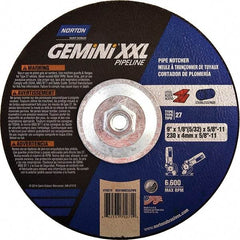 Norton - 30 Grit, 9" Wheel Diam, 1/8" Wheel Thickness, Type 27 Depressed Center Wheel - Extra Coarse Grade, Aluminum Oxide, 6,600 Max RPM - Americas Industrial Supply