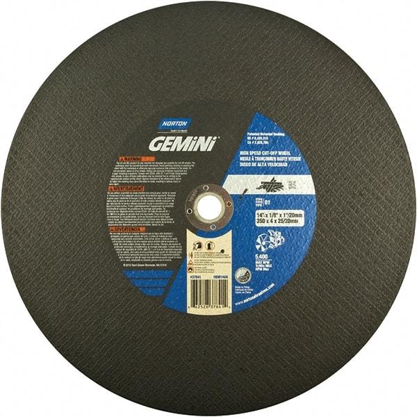 Norton - 14" Aluminum Oxide Cutoff Wheel - 1/8" Thick, 1" Arbor - Americas Industrial Supply