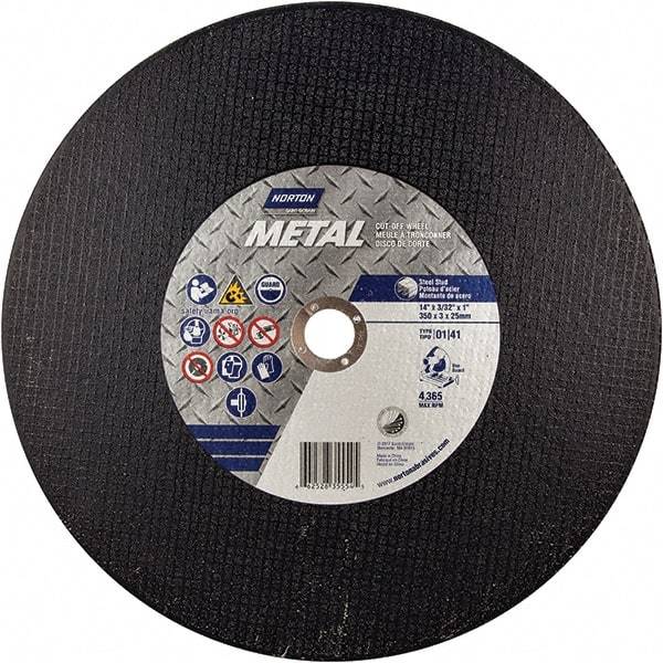 Norton - 14" Aluminum Oxide Cutoff Wheel - 7/64" Thick, 1" Arbor - Americas Industrial Supply