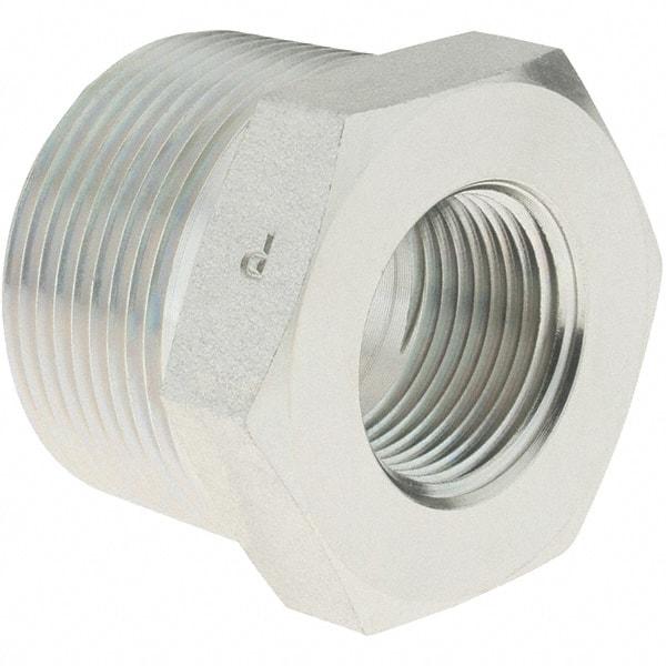 Parker - 1-1/4 Male Thread x 3/4 Female Thread, Zinc Plated Steel Industrial Pipe Hex Bushing - MNPTF x FNPTF, 3,000 psi - Americas Industrial Supply
