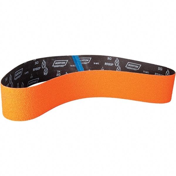 Norton - 4" Wide x 60" OAL, 40 Grit, Ceramic Abrasive Belt - Ceramic, Coated, Y Weighted Cloth Backing - Americas Industrial Supply