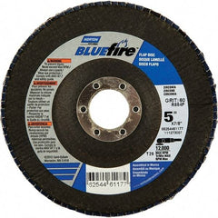 Norton - 24 Grit, 5" Disc Diam, 7/8" Center Hole, Type 29 Zirconia Alumina Flap Disc - 12,000 Max RPM, Fiberglass Backing, Arbor Attaching System, Coated - Americas Industrial Supply