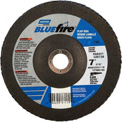 Norton - 24 Grit, 7" Disc Diam, 7/8" Center Hole, Type 29 Zirconia Alumina Flap Disc - 8,600 Max RPM, Fiberglass Backing, Arbor Attaching System, Coated - Americas Industrial Supply