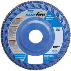 Norton - 60 Grit, 6" Disc Diam, 7/8" Center Hole, Type 27 Zirconia Alumina Flap Disc - 10,200 Max RPM, Cloth Backing, Arbor Attaching System, Coated - Americas Industrial Supply