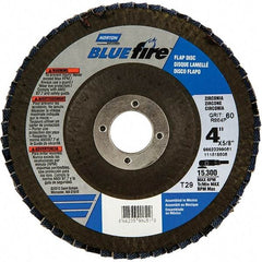 Norton - 40 Grit, 4" Disc Diam, 5/8" Center Hole, Type 29 Zirconia Alumina Flap Disc - 15,300 Max RPM, Fiberglass Backing, Arbor Attaching System, Coated - Americas Industrial Supply