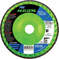 Norton - 40 Grit, 6" Disc Diam, 7/8" Center Hole, Type 27 Zirconia Alumina Flap Disc - 10,200 Max RPM, Polyester Backing, Arbor Attaching System, Coated - Americas Industrial Supply
