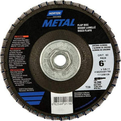 Norton - 80 Grit, 6" Disc Diam, 5/8-11 Center Hole, Type 29 Zirconia Alumina Flap Disc - 10,200 Max RPM, Fiberglass Backing, Arbor Attaching System, Coated - Americas Industrial Supply