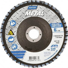 Norton - 80 Grit, 6" Disc Diam, 7/8" Center Hole, Type 29 Zirconia Alumina Flap Disc - 10,200 Max RPM, Fiberglass Backing, Arbor Attaching System, Coated - Americas Industrial Supply
