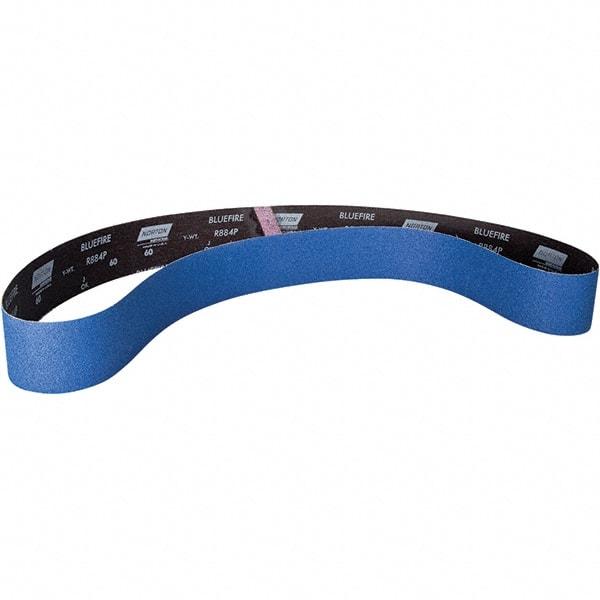 Norton - 3" Wide x 79" OAL, 60 Grit, Zirconia Alumina Abrasive Belt - Zirconia Alumina, Coated, Y Weighted Cloth Backing - Americas Industrial Supply