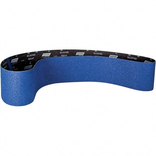 Norton - 6" Wide x 79" OAL, 36 Grit, Zirconia Alumina Abrasive Belt - Zirconia Alumina, Coated, Y Weighted Cloth Backing - Americas Industrial Supply