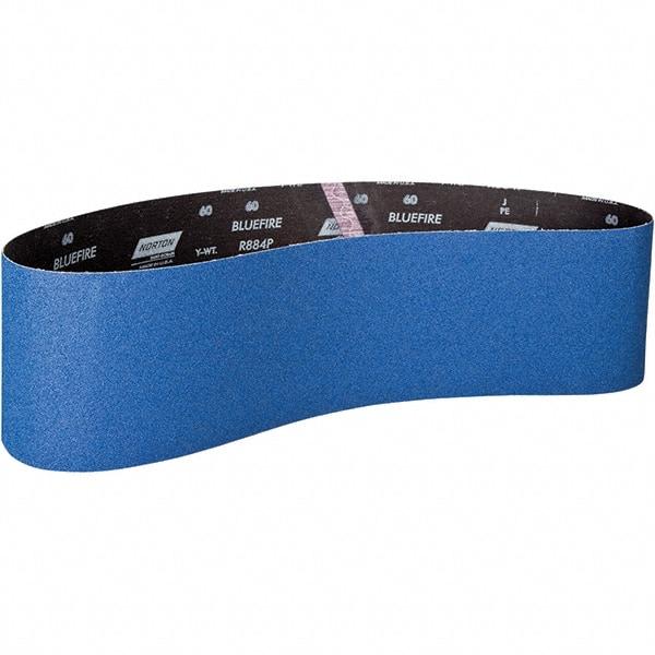 Norton - 2-1/2" Wide x 60" OAL, 24 Grit, Zirconia Alumina Abrasive Belt - Zirconia Alumina, Coated, Y Weighted Cloth Backing - Americas Industrial Supply