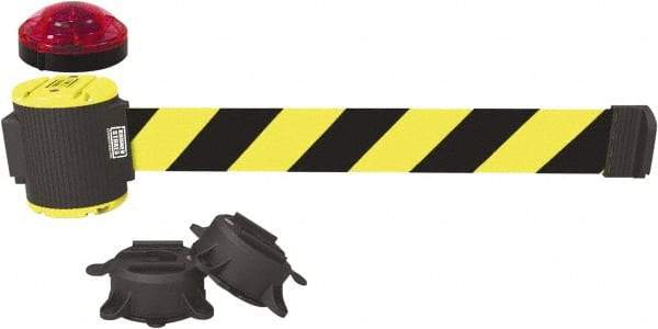 Banner Stakes - 7" High x 30' Long x 2" Wide Magnetic Wall Mount Barrier - Plastic & Polyester, Matte Finish, Yellow/Black, Used As Is - Americas Industrial Supply
