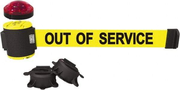 Banner Stakes - 7" High x 30' Long x 2" Wide Magnetic Wall Mount Barrier - Plastic & Polyester, Matte Finish, Yellow, Used As Is - Americas Industrial Supply