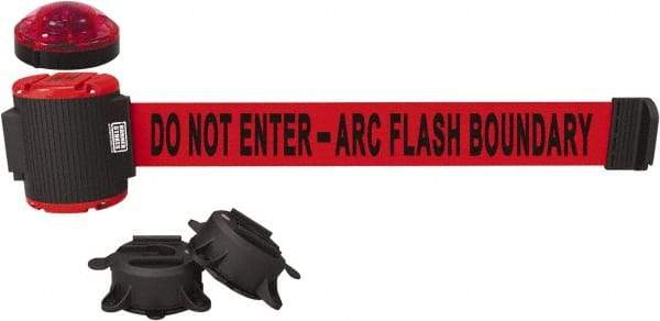 Banner Stakes - 7" High x 30' Long x 2" Wide Magnetic Wall Mount Barrier - Plastic & Polyester, Matte Finish, Red, Used As Is - Americas Industrial Supply