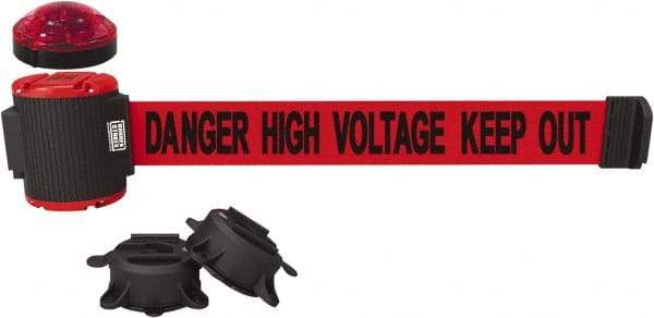 Banner Stakes - 7" High x 30' Long x 2" Wide Magnetic Wall Mount Barrier - Plastic & Polyester, Matte Finish, Red, Used As Is - Americas Industrial Supply