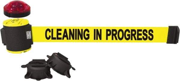 Banner Stakes - 7" High x 30' Long x 2" Wide Magnetic Wall Mount Barrier - Plastic & Polyester, Matte Finish, Yellow, Used As Is - Americas Industrial Supply