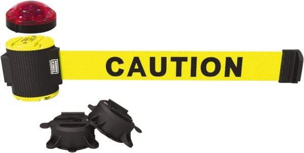 Banner Stakes - 7" High x 30' Long x 2" Wide Magnetic Wall Mount Barrier - Plastic & Polyester, Matte Finish, Yellow, Used As Is - Americas Industrial Supply