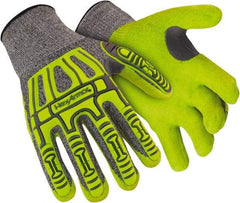 HexArmor - Size 2XL (11), ANSI Cut Level A4, Puncture Level 5, Abrasion Level 4, Polyethylene Cut & Puncture Resistant Gloves - Palm Coated, Polyethylene, Elastic Knit Cuffs, High Visibility Yellow/Gray, Paired - Americas Industrial Supply