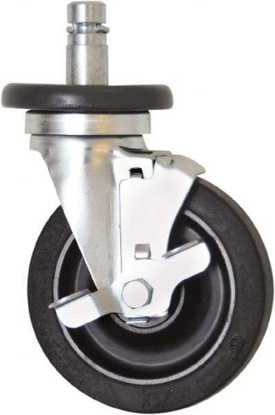 Eagle MHC - 5" Diam x 1-1/4" Wide x 8-1/4" OAH Stem Mount Swivel Caster with Brake - Rubber, 300 Lb Capacity, Plain Bearing, 1" Round Stem - Americas Industrial Supply